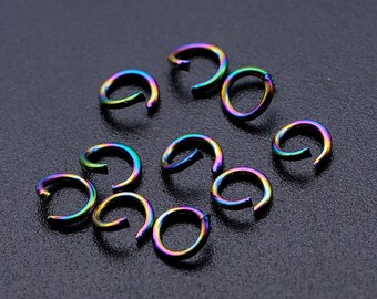 50 Open Stainless Steel Jump Rings - 5mm (dia) - Rainbow Effect - P00519