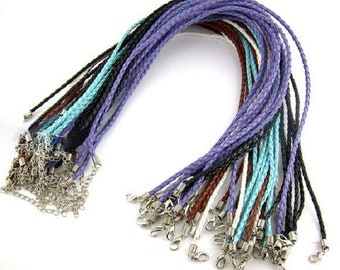 10 Plaited Necklaces - 17" - Faux Leather - Random Mixed Colours - J00721