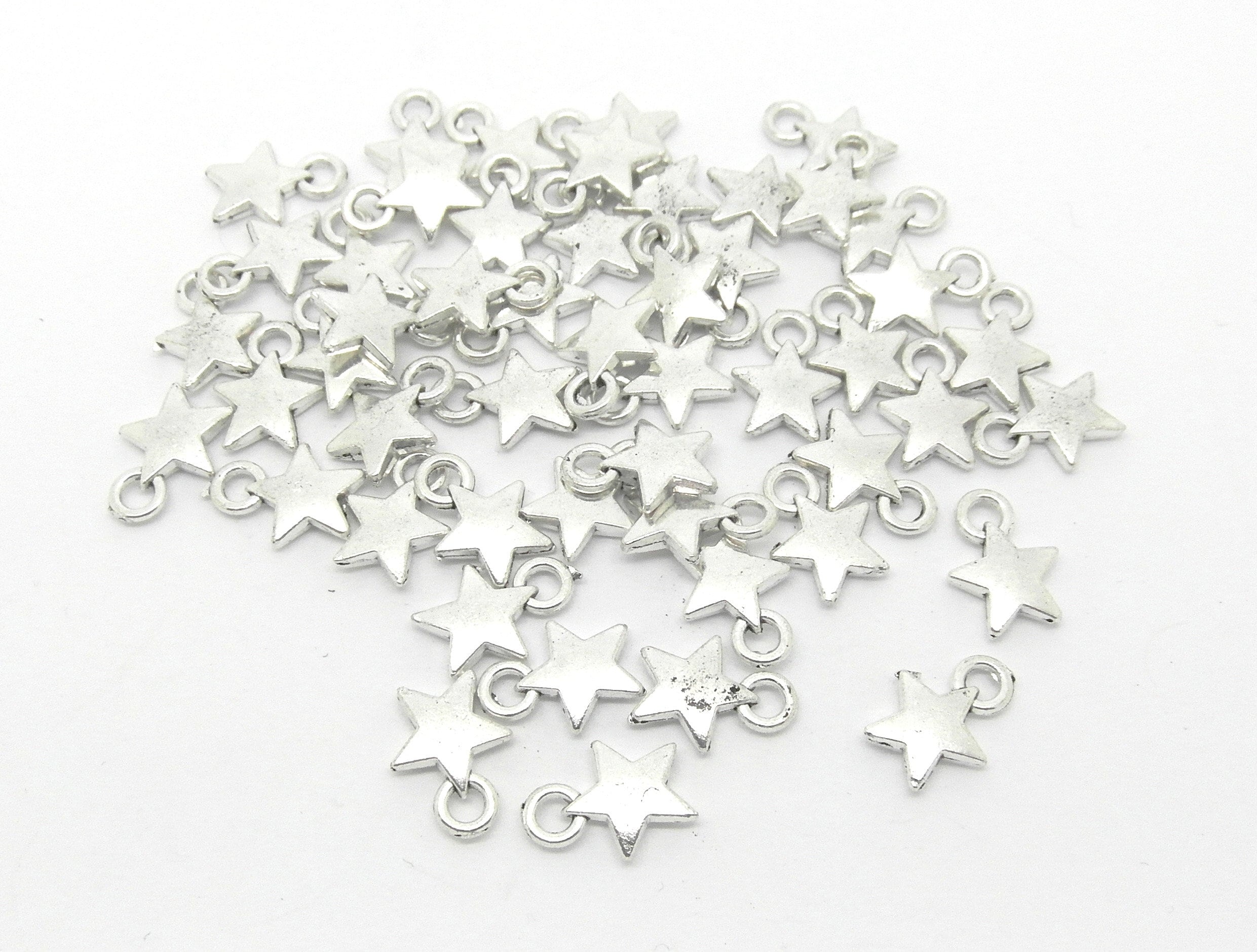 10 Star Charms - Antique Silver Tone - Christmas Pendants