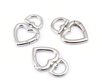 5 Heart Swivel Keyrings - Antique Silver Tone - 47mm - Blank Keychain - J211687K