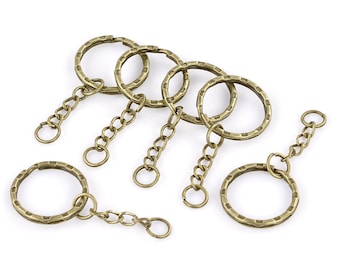 10 Keyring Blanks Key Fobs With Chains Antique Bronze Tone Splitring J22221B