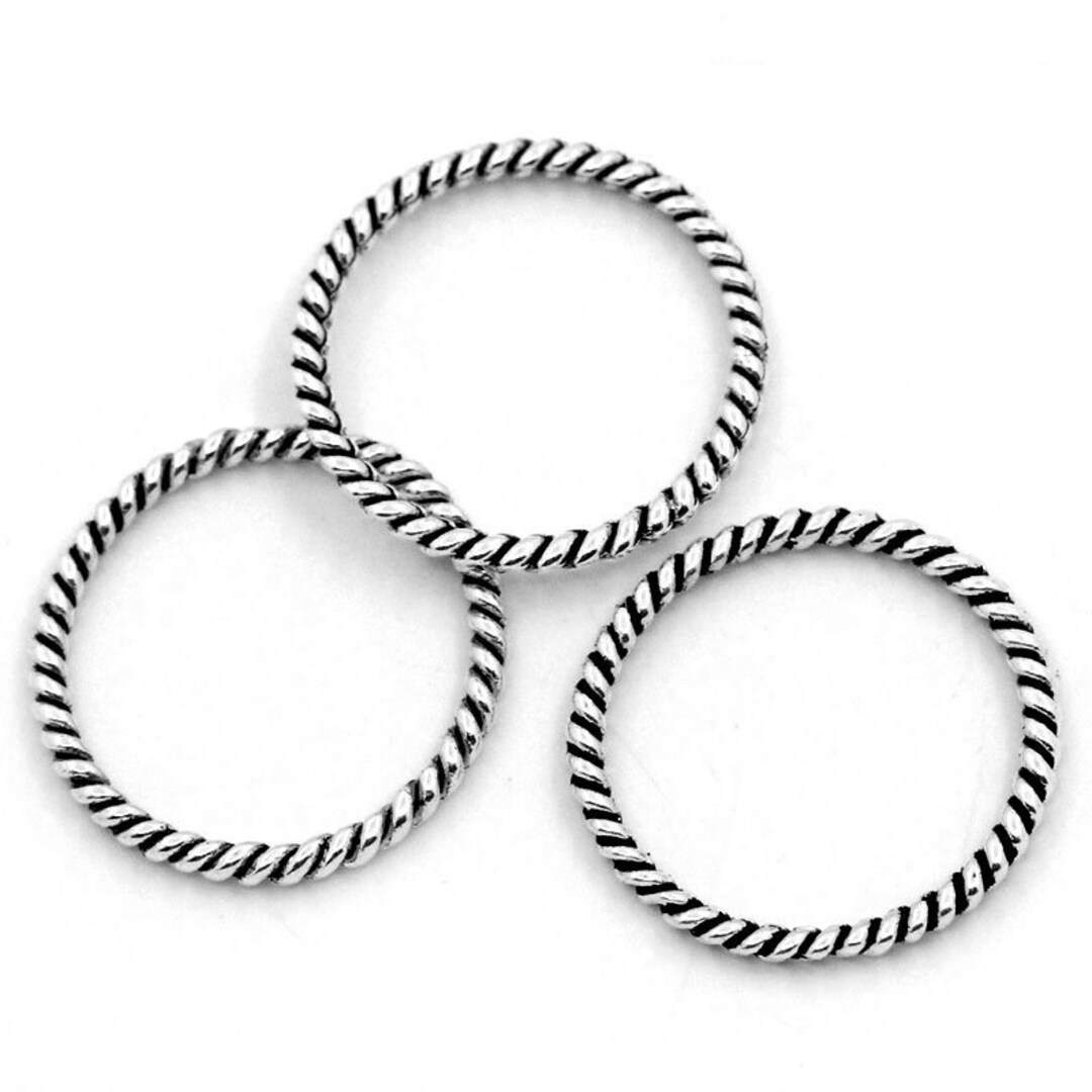 20 Twisted Closed 18mm Jump Rings Connectors Striped Antique Silver ...