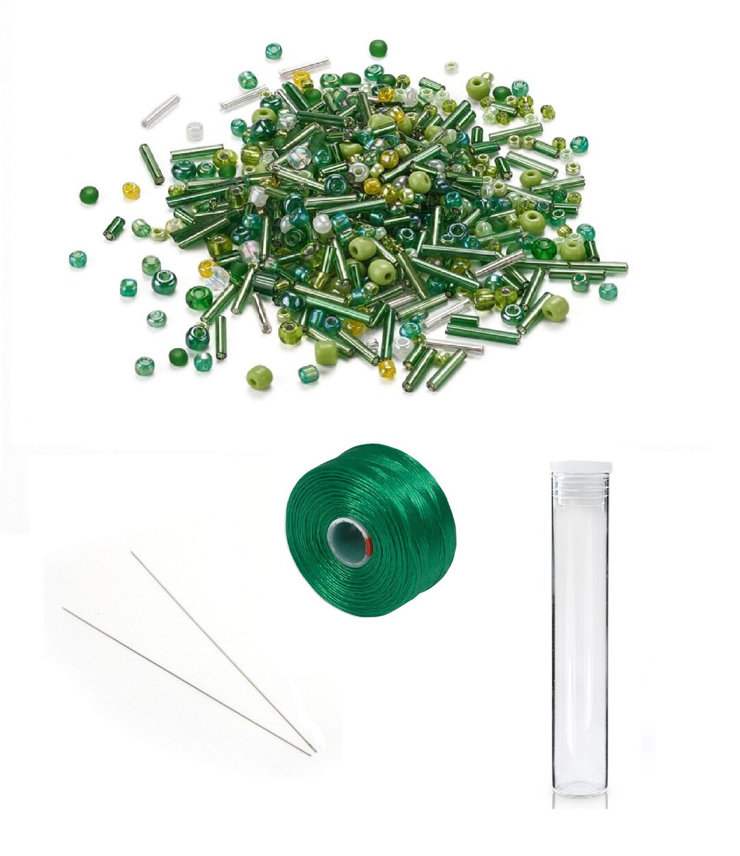 Green Seed Bead Starter Kit Cord Beading Needles 50g Etsy