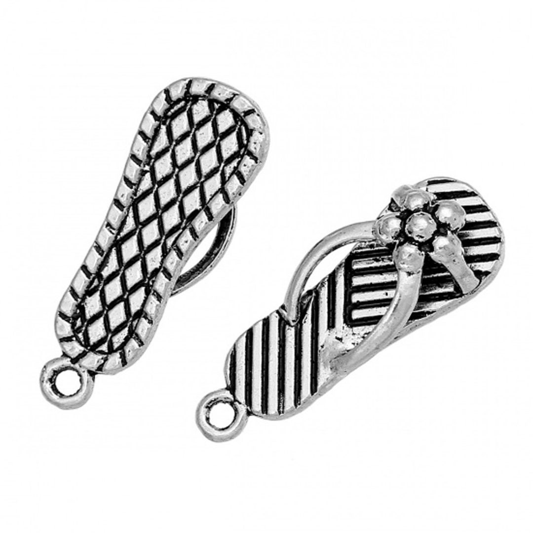10 3D Flip Flop Charms Antique Silver Tone 26mm X 10mm