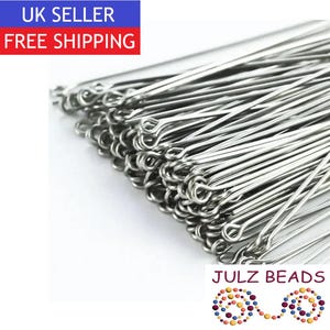 Stainless Steel Eye Pins - 30mm - Jewellery Making Findings - 100 pcs
