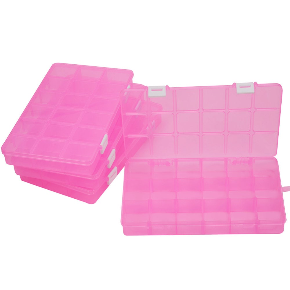 1 Plastic Storage Container Pink/clear 24cmx15cm 18 Compartments P00911 