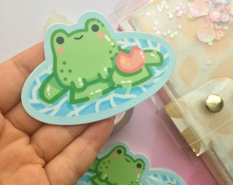 Wasserdichter Frosch-Aufkleber Matt-Vinyl Kawaii Süß Froggy Wasserflasche Laptop-Aufkleber Froggy Froggie Lily Pad Lotus Lunchbox Dekor Sommer Spaß
