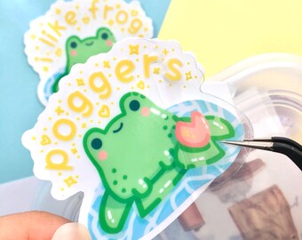 Frog Waterproof Sticker Kawaii Froggy Lily Pad Lotus Pond Froggo Vinyl Clear Laptop Water Bottle Lunchbox Decor Holographic Pink Green Blue