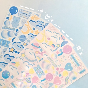 Sky Deco Sticker Sheets Blue Pastel Night Celestial Sky Constellation Clouds Balloons Kawaii Stationery Kpop Stickers Dreamy Stationery Cute