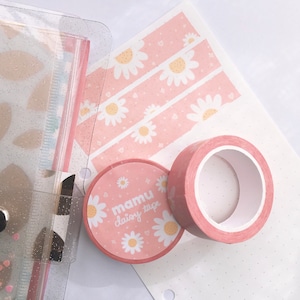 Adhésif adhésif déco marguerite rose pour tenir un crayon, papier à lettres d'inspiration coréenne Kawaii Sparkle Simple ruban adhésif pour agenda en rouleau