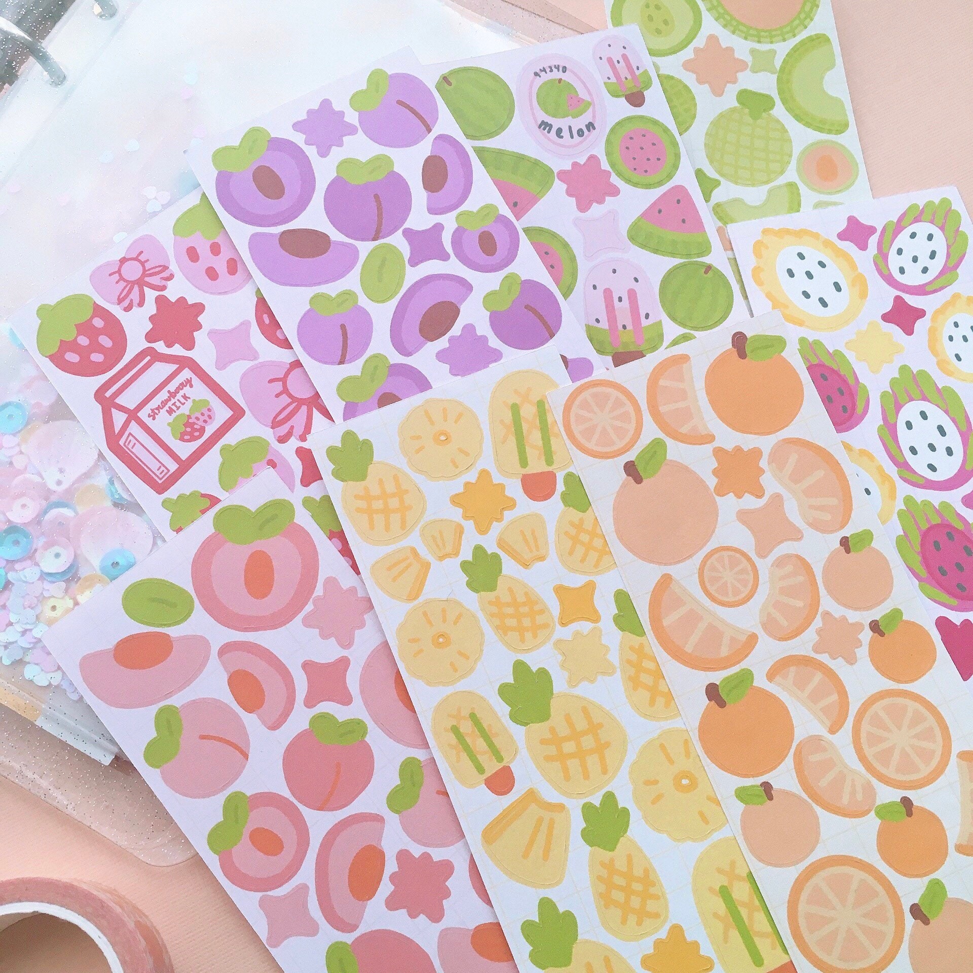 Kawaii Fruit Sticker Bundle Deco Stickers Pen Pal Polco Sticker Sheet  Penpaling Stickers Korean Stationery Planner Journal Kpop Set Kit Cute 