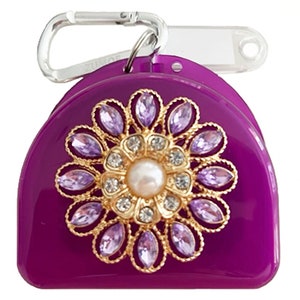 Decorated Mouthguard Case with Clip, Travel Retainer Case Called Purple Delight