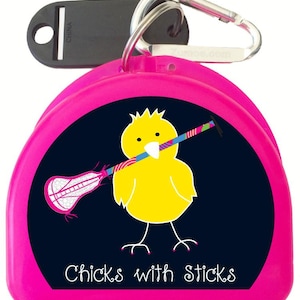 Lacrosse Mouthguard and Retainer Dental Clip Case Titled Chicks with Lacrosse Sticks