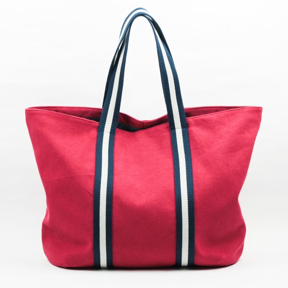 navy and red handbag