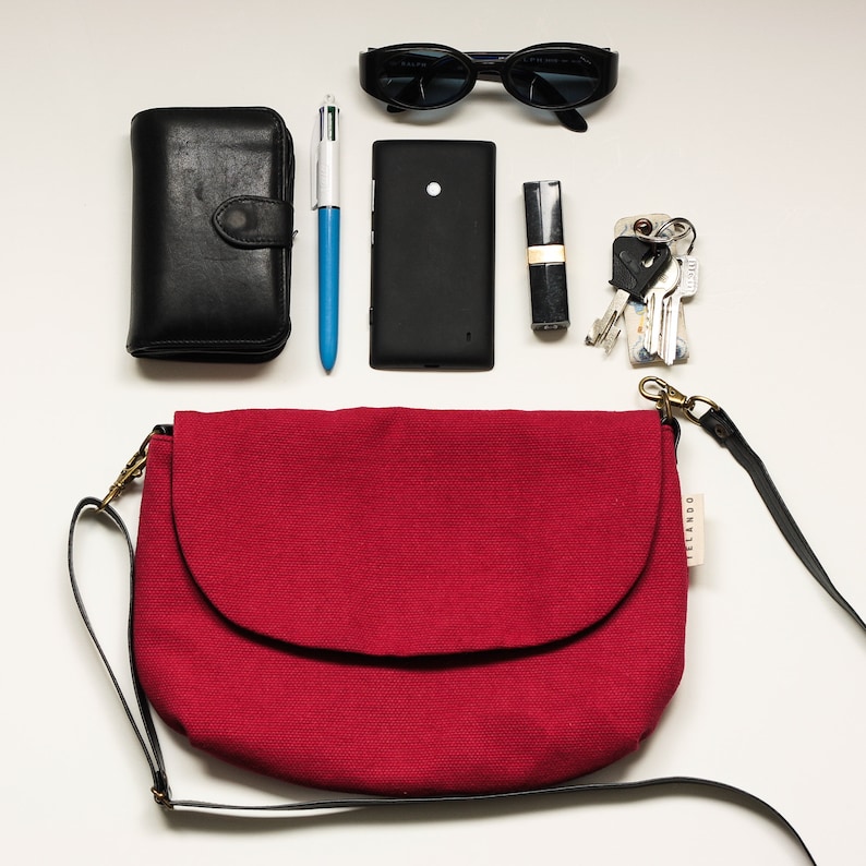 Small Red Crossbody Bag. Women Crossover Purse Bag. Red Canvas Etsy