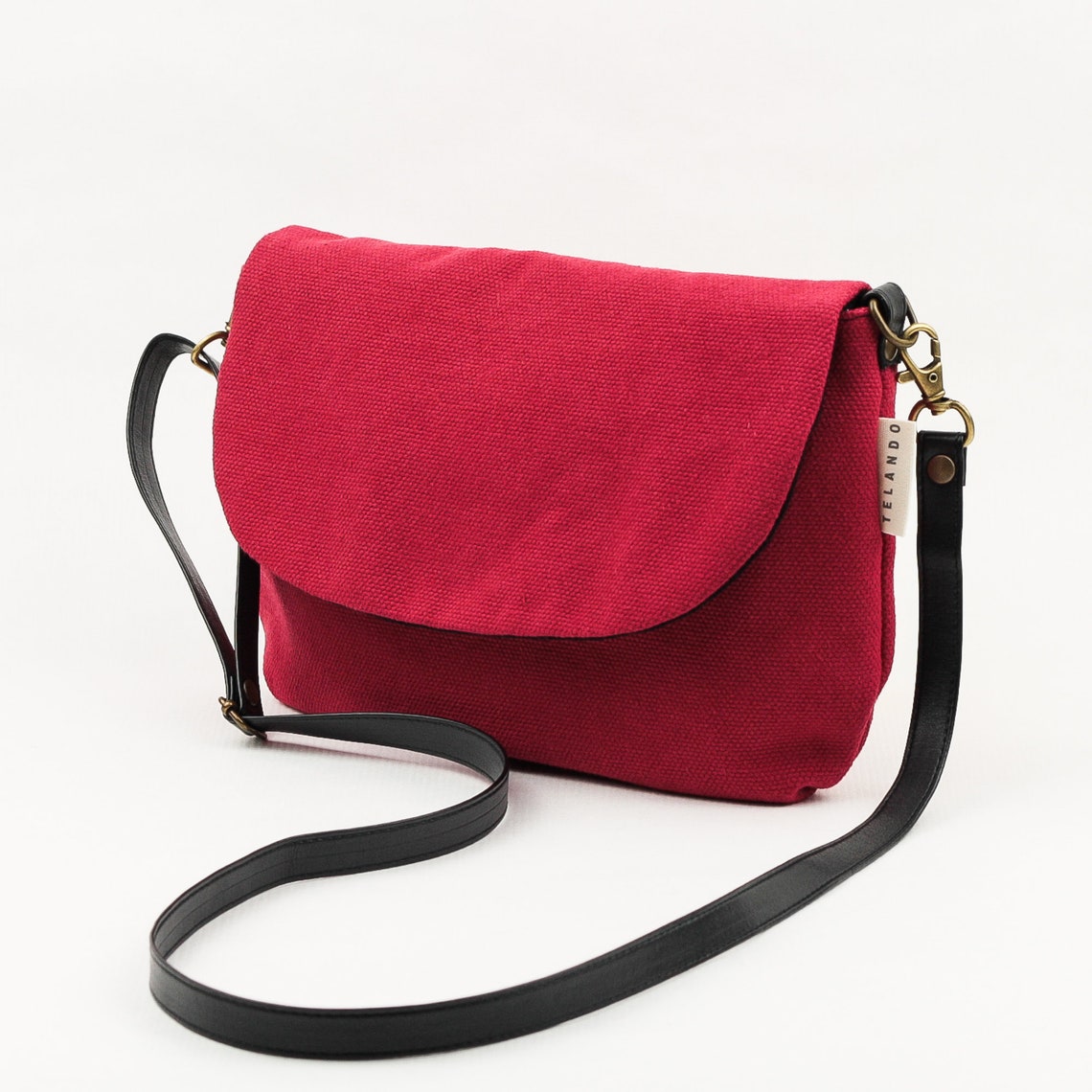 Small Red Crossbody Bag. Women Crossover Purse Bag. Red Canvas Etsy