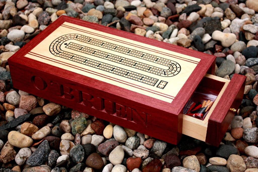 Custom Engraved Family Cribbage Board Exotic Wood
