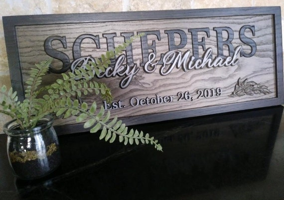 Personalized Family Name Signs carved Custom Wooden Sign Last name Wedding Gift