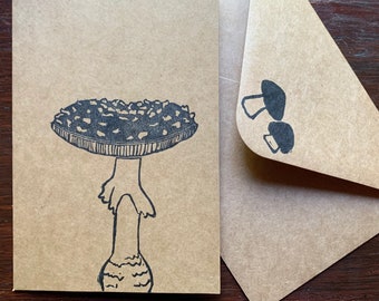 Amanita Mushroom- 3 pack hand stamped cards.