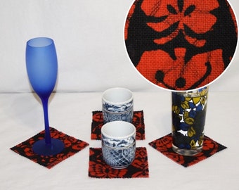 Coaster Set of 4 Vintage Japanese Obi Fabric Candle Mats Classic Combo