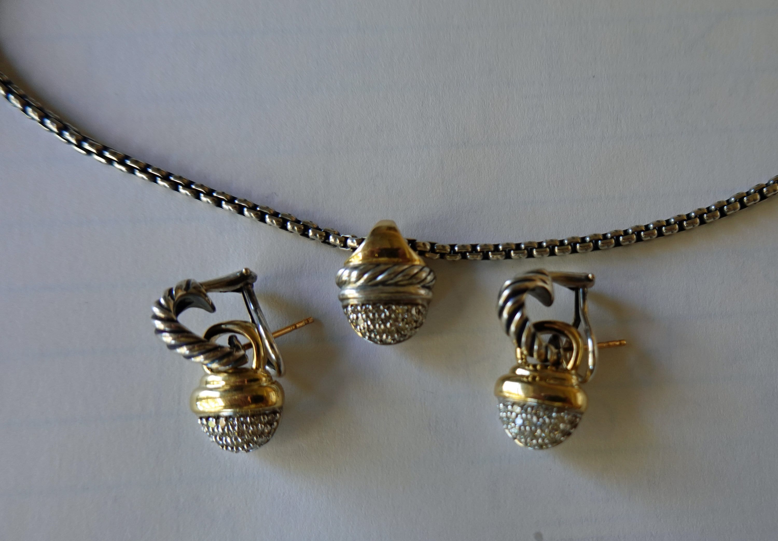 David Yurman necklace and earrings David Yurman Crossover Stud Earrings in Silver with 18K Gold  main image 3