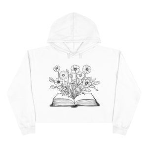 Sweat à capuche livre et fleurs, cadeau pour les amateurs de lecture, sweat à capuche court image 2