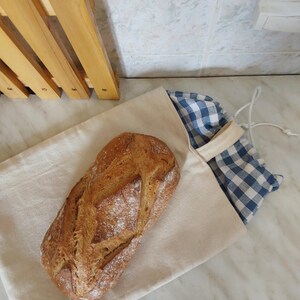 Sac à pain écru et vichy bleu