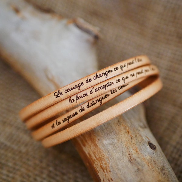 Bracelet cuir personnalisé homme ou femme 4 tours réglable Gravé de citation ou prénoms, cadeau bijou personnalisable et unique