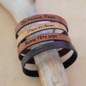 Pulsera de cuero grabada para hombre ajustable con cierre de acero, regalo personalizado con nombres de niños para papá, día del padre, esposo, padrino, testigo