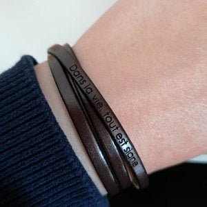 Personalized men leather bracelet customized with name quote, boho wrap band men bracelet