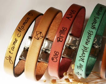 Bracciale in pelle personalizzato con nome inciso per uomo o donna, con chiusura regolabile, regalo personalizzato inciso