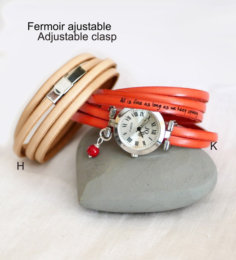 Custom multi wrap leather watch, choose engraving text, leather colour, watch face for an unique boho woman gift image 8