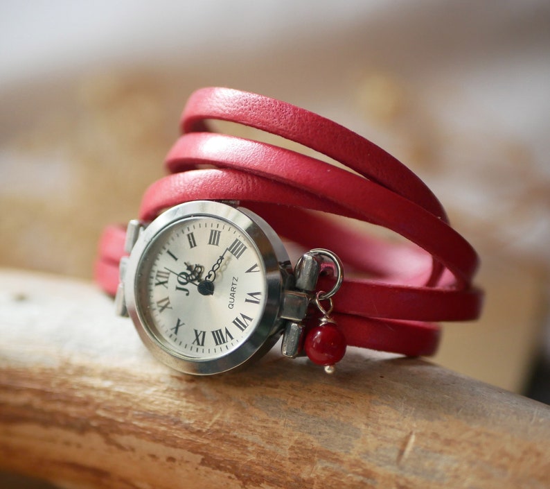 Custom multi wrap leather watch, choose engraving text, leather colour, watch face for an unique boho woman gift image 5