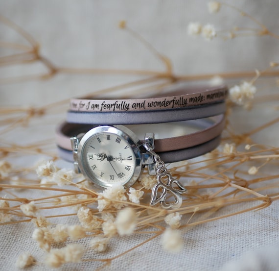 Personalized Double Leather Woman Watch With Leather Wrap