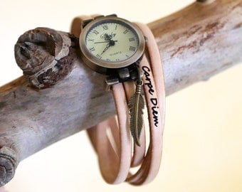 Personalized multi wrap leather bracelet watch, custom woman gift, wife, sister, best friend