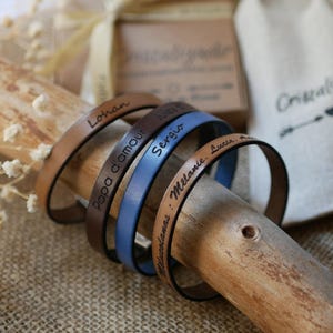 Pulsera de cuero grabada personalizada para hombre, cierre ajustable o magnético, regalo personalizable para Papá, EVG, Abuelo, Padrino
