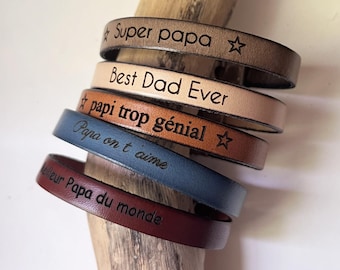 Bracciale in pelle personalizzabile con incisione, regalo personalizzato per la Festa del Papà per Super Papà, Nonno, unisex con chiusura regolabile, tutte le taglie