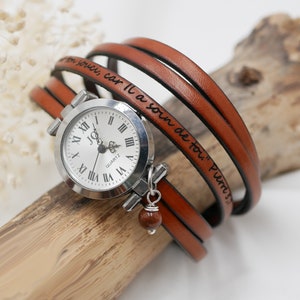 Custom multi wrap leather watch, choose engraving text, leather colour, watch face for an unique boho woman gift image 2