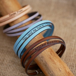 bracelet cuir fin à personnaliser par gravure 3 tours de poignet