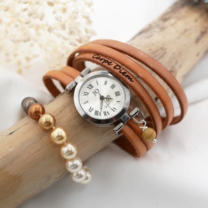 Montre femme personnalisée bijou ethnique bracelet cuir 5 tours personnalisable par gravure, cadeau pour elle fille maman bijou bohème chic image 9