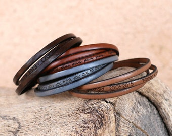 Personalized engraved leather bracelet customized with name quote, boho gift wrap women men bracelet  inspirational quote