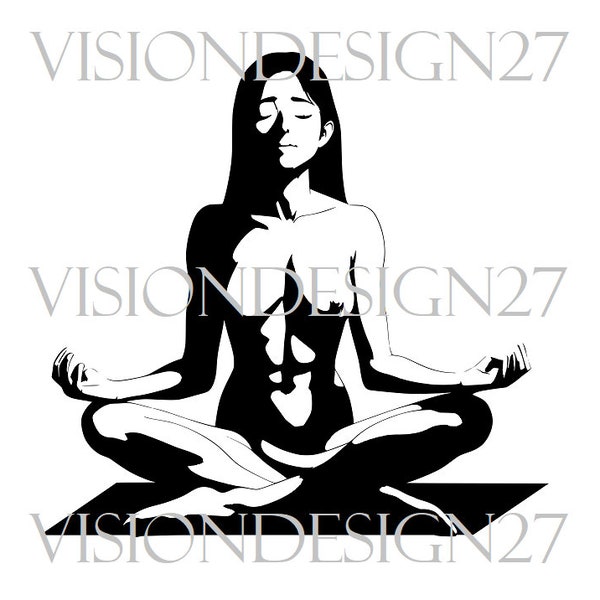 Clipart Meditation Woman Yoga Vector Graphic, nature, .SVG, .PNG, digital, download, silhouette, Design, Cricut