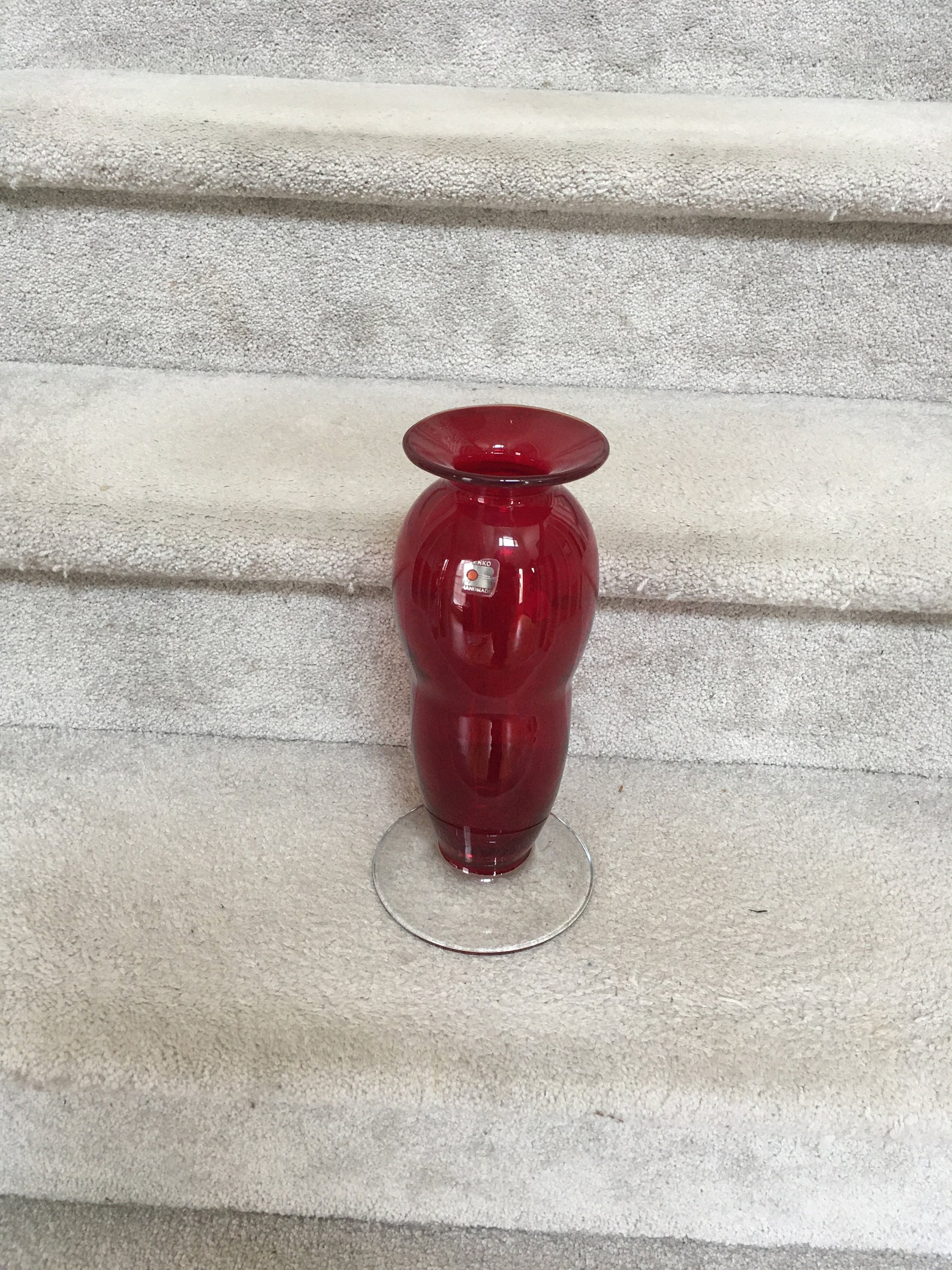 Blenko Red Vase Tall Large Vase with Clear Base 9714 Vintage Etsy