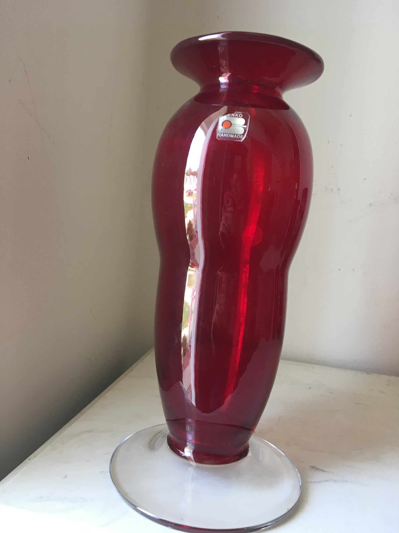Blenko Red Vase Tall Large Vase with Clear Base 9714 Vintage Etsy