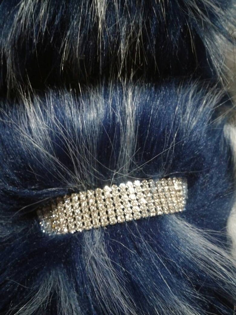 Denim Blue Rhinestones Fur Summer Slides Slippers