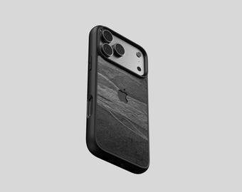 Funda para iPhone 17 Pro de pizarra auténtica, color negro roca – Funda MagSafe de piedra natural hecha a mano en Alemania por ROXXLYN
