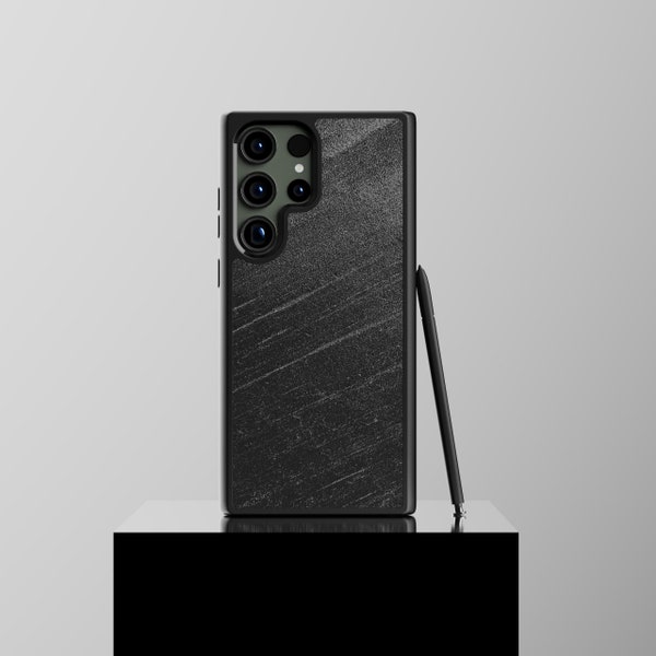 Coque noire fabriquée à la main pour Samsung Galaxy S23 - Ardoise véritable, légère et résistante, compatible avec la recharge sans fil