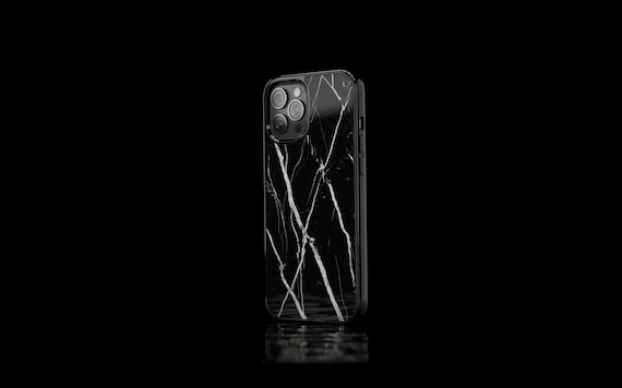 本物の黒大理石iPhoneケース - Nero Marquina Stoneカバー | ROXXLYN