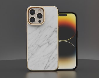 Echte Weiße Marmor Bianco Carrara iPhone 14 Hülle - GOLD oder SCHWARZ für iPhone 13 Pro, iPhone 13 mini, iPhone 14 Pro Max ROXXLYN