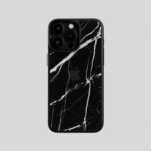 Custodia per iPhone in vera pietra naturale marmo nero - Protezione elegante per iPhone 14, 12 Pro, 14 Pro Max, 12 Pro Mini e iPhone 14 ROXXLYN